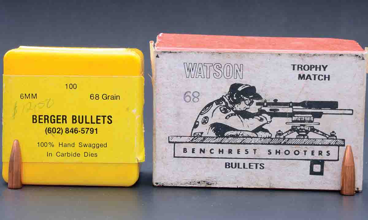 Due to the 1:14 rifling twist of 6x47mm rifles, 68-grain bullets like these made by benchrest shooters Walt Berger and Ed Watson were quite popular among competitors.